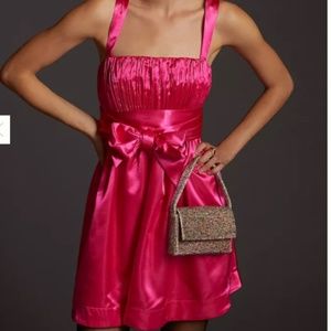 NWT ANTHROPOLOGIE MAEVE BOW-TIE SATIN MINI DRESS